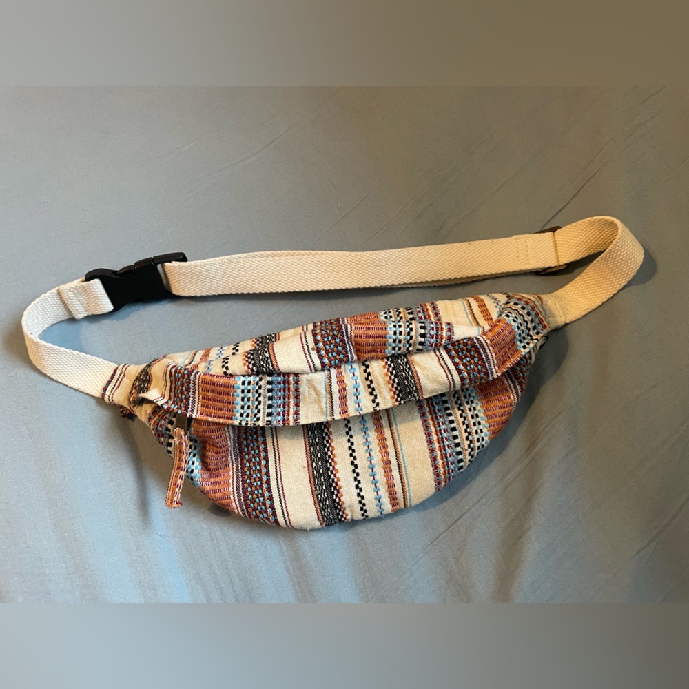 Roxy Boho Stripe Canvas Fanny Pack in Cream and Rust